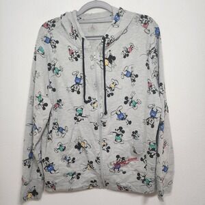Disney Mickey Mouse All‎ Over Print Full Zip Hoodie Sweatshirt Gray 1X